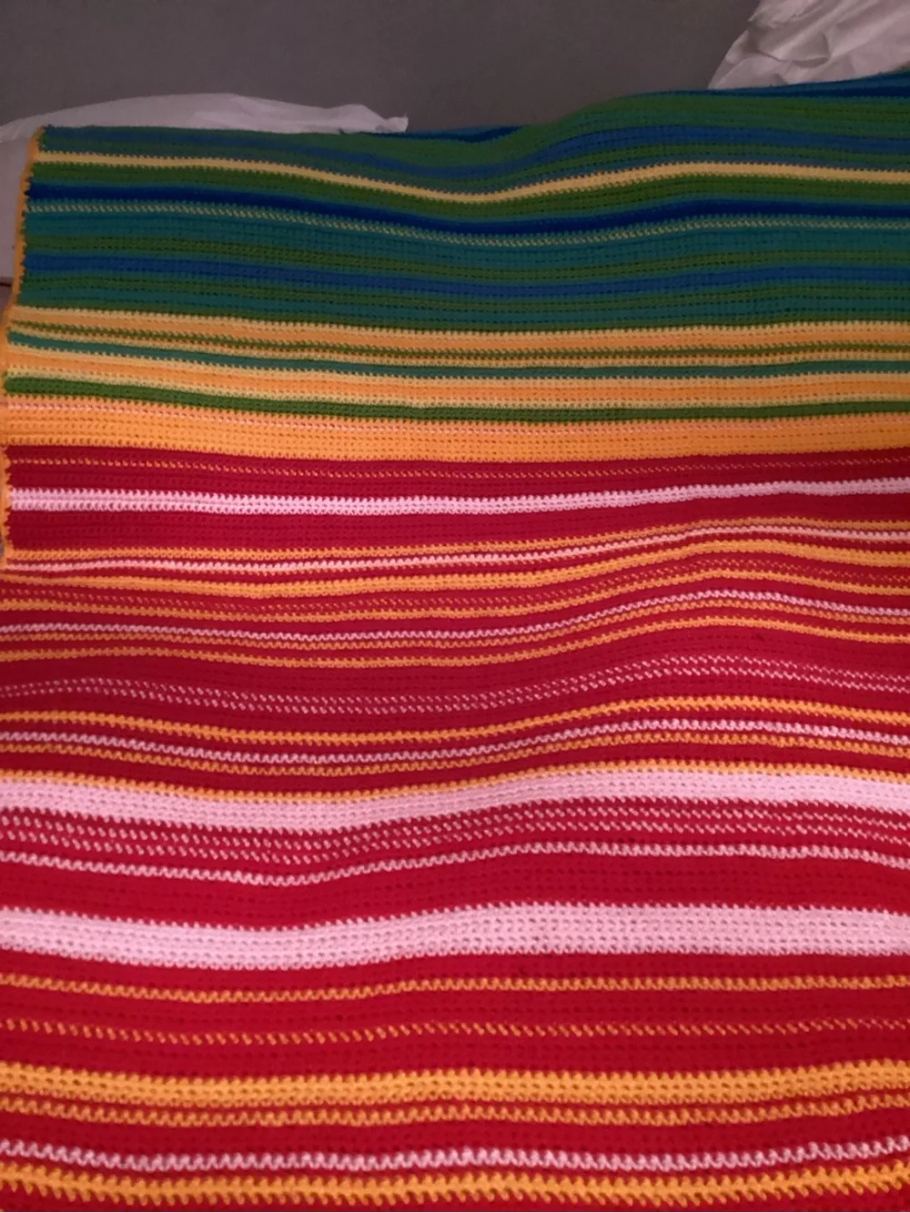 Multicolor Striped Crochet Bed Throw - Rainbow Colors 57” x 88”